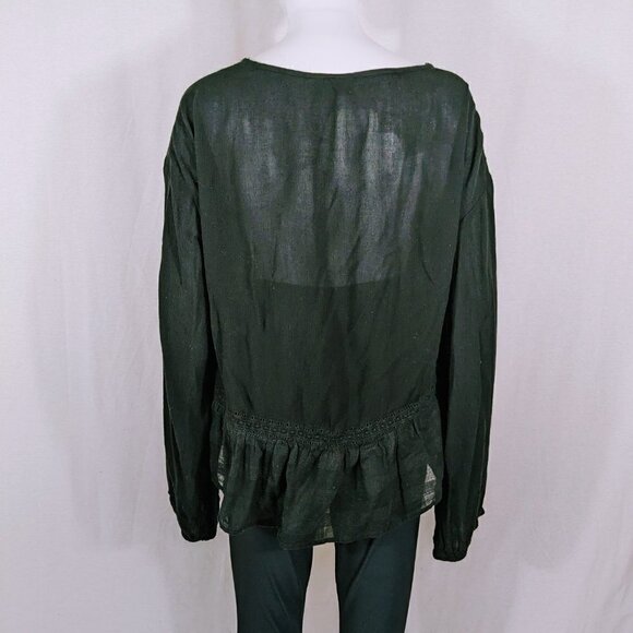 Volcom Black Peasant Blouse Top Long Sleeve Lace Size S - Picture 3 of 5